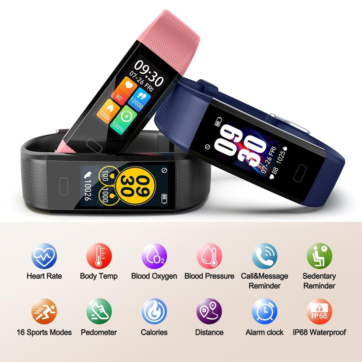 Blood Pressure and Heart Rate Monitor Smartwatch | Waterproof, Sleep Tracking & Fitness Insights for Daily Health Management