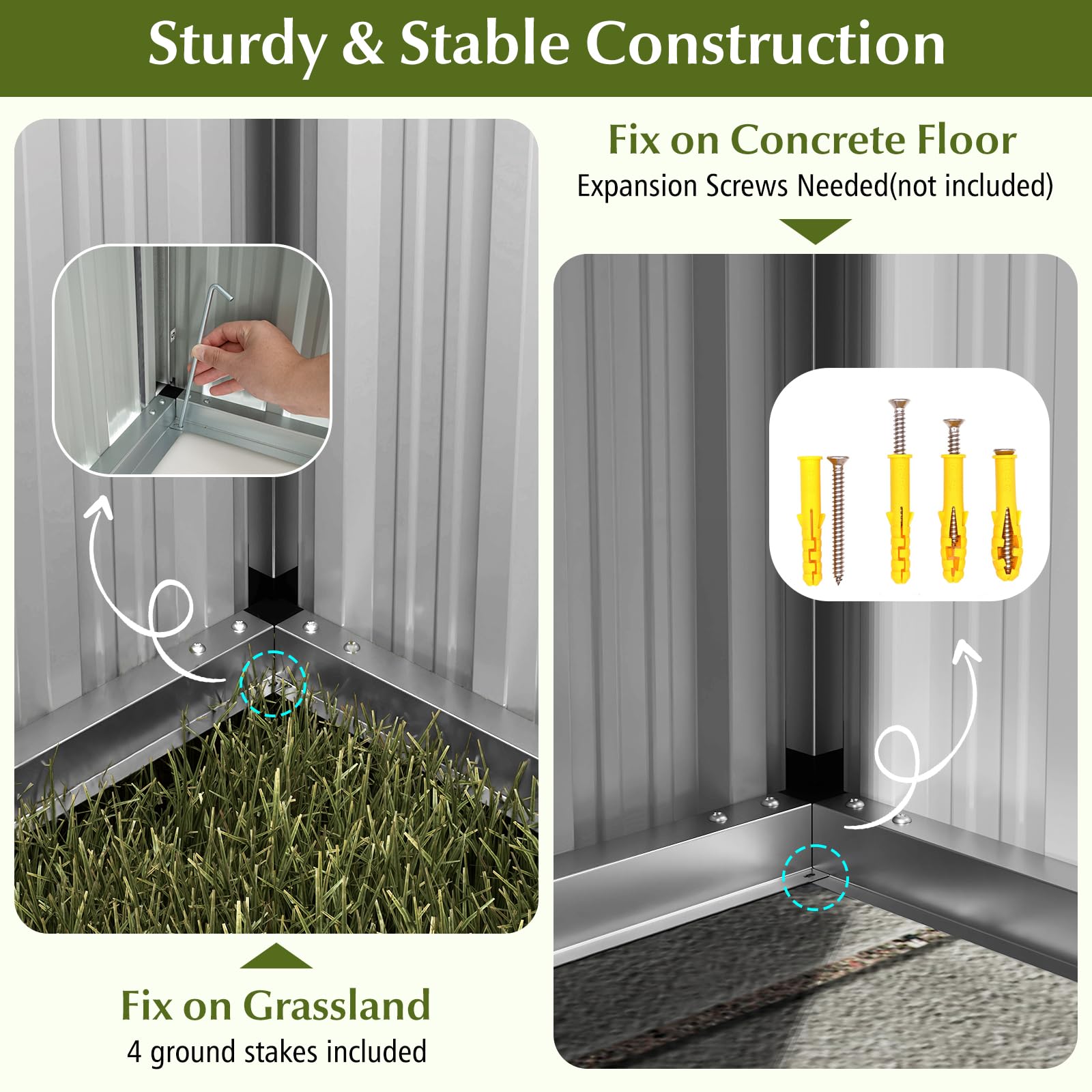 5 x 3 FT Outdoor Storage Shed, Galvanized Metal Tool House with Sloped Roof, 2 Vents, Lockable Door, Waterproof & Windproof Utility Tool Organizer