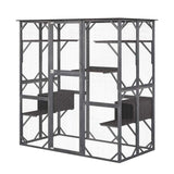 71" Tall Large Cat House Outdoor Catio Kitty Enclosure, Walk-in Cat Kennel Condo, Wooden Cat Cage Playpen with 7 Platforms