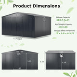 12 x 9.8 FT All-Weather Outdoor Storage Shed, Rustproof Galvanized Metal Utility Tool Shed w/Lockable Door, Pitched Roof, Windows