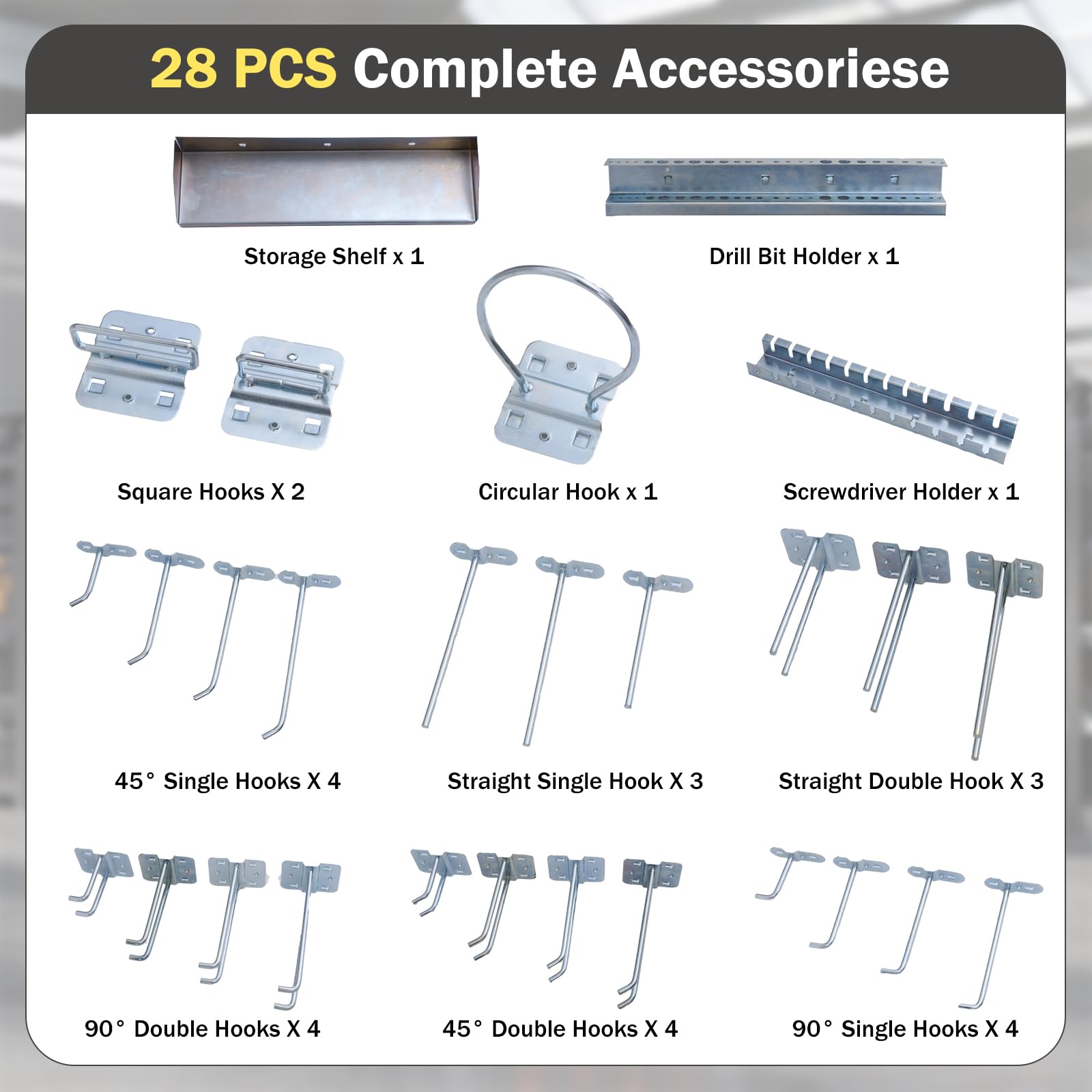 3 Pcs Metal Pegboard Panels w/25 Hooks, Storage Platform & Square Hole, Heavy Duty Pegboard Wall Organizer, Peg Board for Workshop Tool Storage