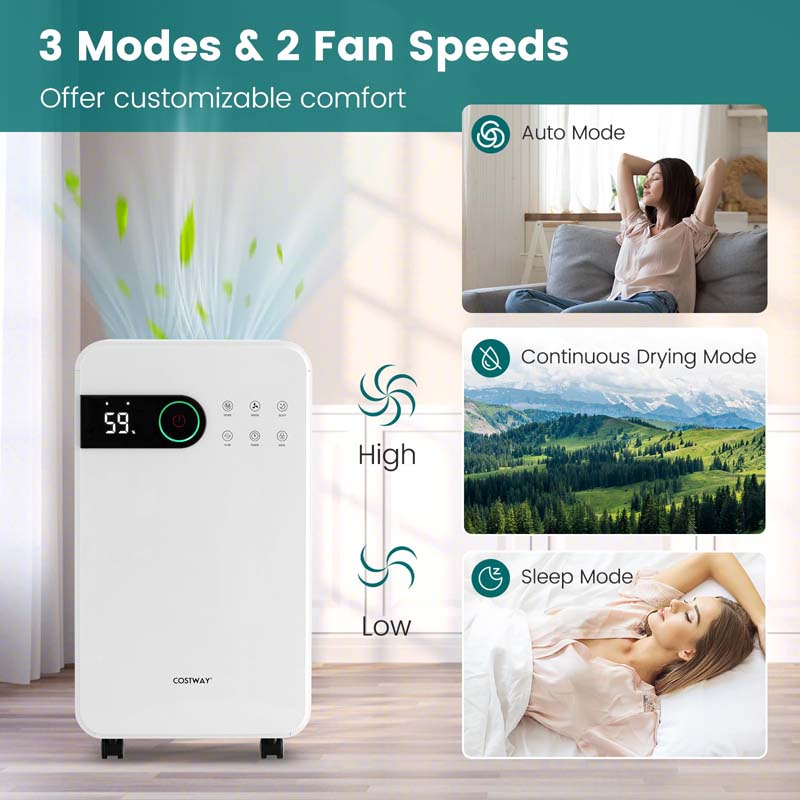 2500 Sq.Ft Dehumidifier for Basement, 32 Pints Dehumidifier with Auto Drain, Child Lock & Wheels, Sleep Mode, 3-Color LED Indicator & 24H Timer