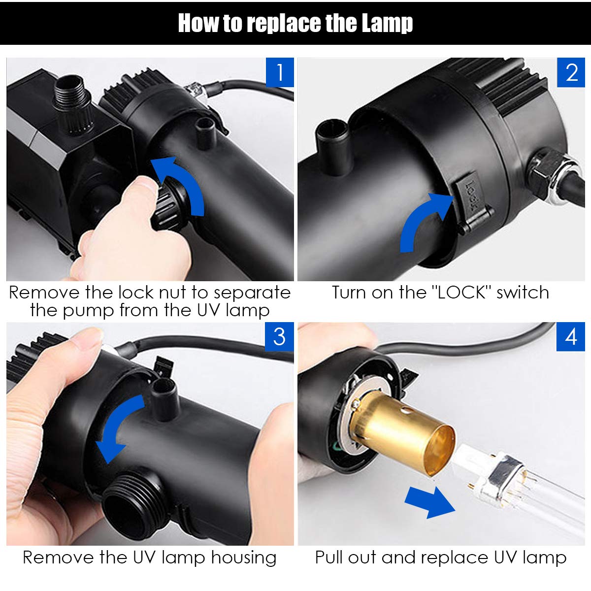 4-in-1 Koi Pond Filter Pump, 660 GPH Submersible Fountain Water Pump with 3 Fountain Heads & UV Light