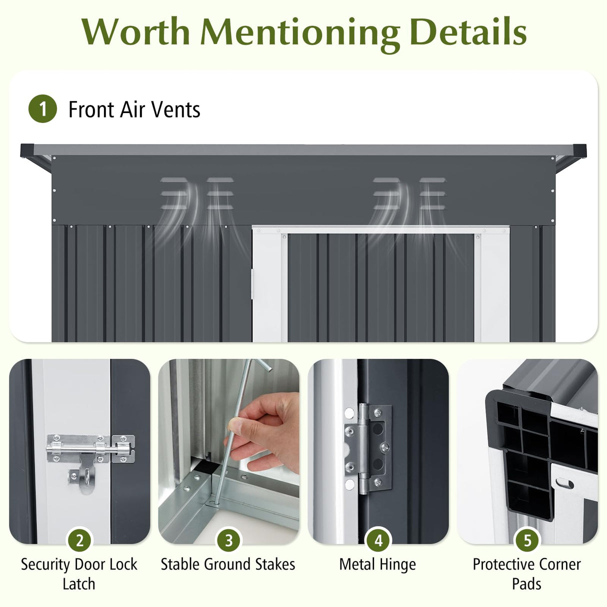 5 x 3 FT Outdoor Storage Shed, Galvanized Metal Tool House with Sloped Roof, 2 Vents, Lockable Door, Waterproof & Windproof Utility Tool Organizer