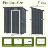 5 x 3 FT Outdoor Storage Shed, Galvanized Metal Tool House with Sloped Roof, 2 Vents, Lockable Door, Waterproof & Windproof Utility Tool Organizer