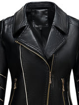 Women’s Slim Fit Zip-Up Leather Jacket – Striped Office Casual Coat
