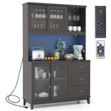 73" Kitchen Pantry Storage Cabinet with LED Lights & Power Outlet, Kitchen Hutch Buffet Cabinet for Dining Room