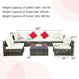 7 Pcs Rattan Patio Sectional Couch Set Outdoor Wicker Furniture Set with Cushions & Coffee Table