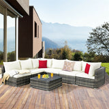 7 Pcs Rattan Patio Sectional Couch Set Outdoor Wicker Furniture Set with Cushions & Coffee Table