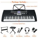 61 Key Keyboard Piano Starter Set with LCD Screen, Portable Digital Piano with Headphone, Foldable Piano Bench, Dual Power Supply
