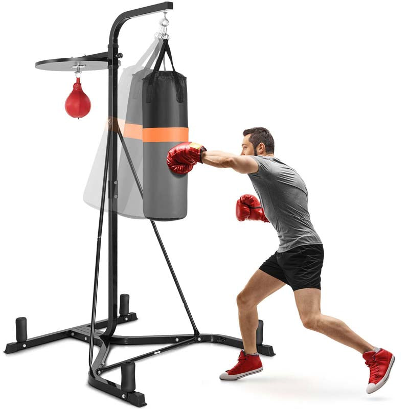 2-in-1 Height Adjustable Boxing Stand with Filled Punching Bag & Speed Ball, Heavy Duty Free Standing Boxing Station for Home Gym