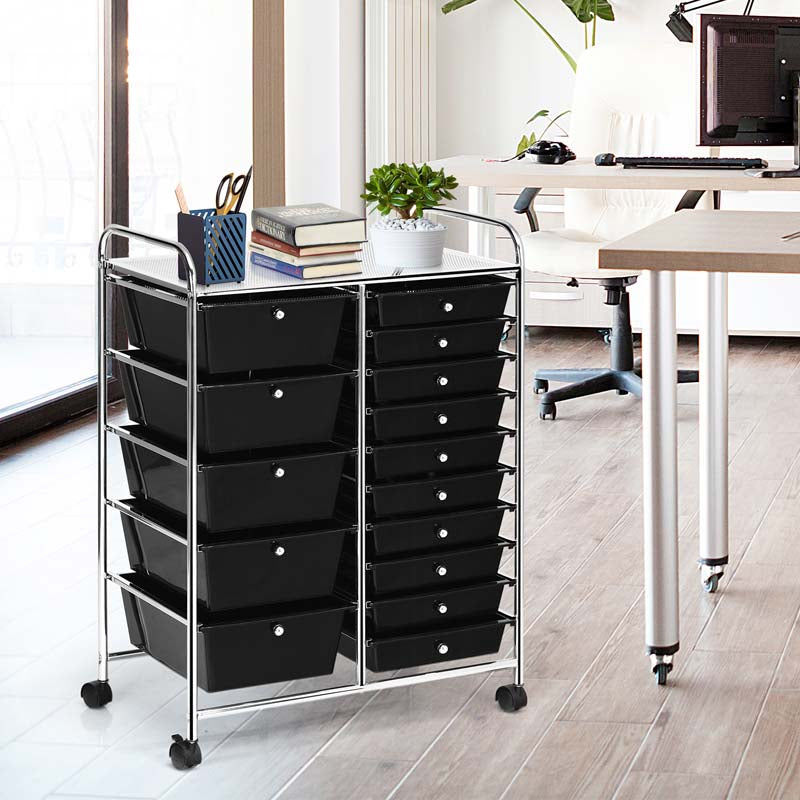 15-Drawer Storage Drawer Cart Tools Scrapbook Paper Organizer Cart Office School Utility Cart Rolling Storage Cart with Wheels