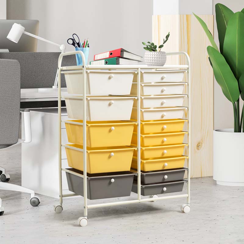 15-Drawer Storage Drawer Cart Tools Scrapbook Paper Organizer Cart Office School Utility Cart Rolling Storage Cart with Wheels