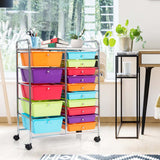 15-Drawer Storage Drawer Cart Tools Scrapbook Paper Organizer Cart Office School Utility Cart Rolling Storage Cart with Wheels