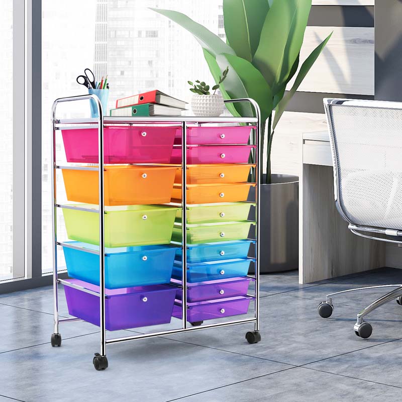15-Drawer Storage Drawer Cart Tools Scrapbook Paper Organizer Cart Office School Utility Cart Rolling Storage Cart with Wheels