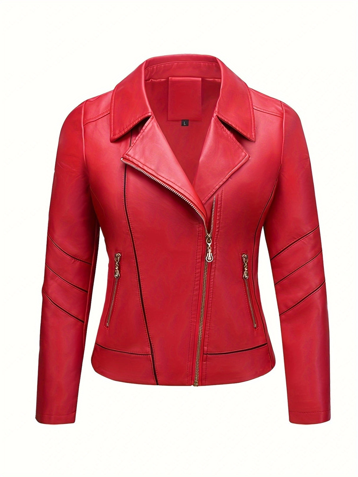 Women’s Slim Fit Zip-Up Leather Jacket – Striped Office Casual Coat