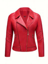 Women’s Slim Fit Zip-Up Leather Jacket – Striped Office Casual Coat