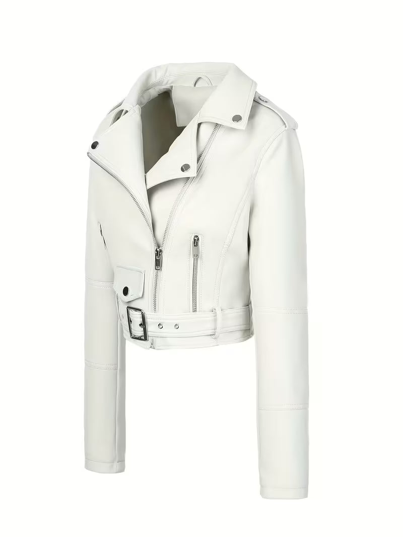 Women’s Biker Jacket – Chic Motorcycle Zip-Up Coat