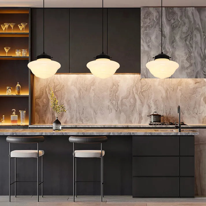 Geometric Milk Glass Pendant Light Fixture - Vintage White Design for Kitchen & Dining Room Lighting