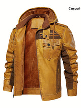 Men’s Windproof Leather Jacket with Fleece Lining – Warm Casual Outerwear