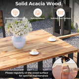 7 Pcs Metal Frame Outdoor Patio Dining Set - 69" Rectangular Acacia Wood Table with 6 Stackable Chairs, 2" Umbrella Hole