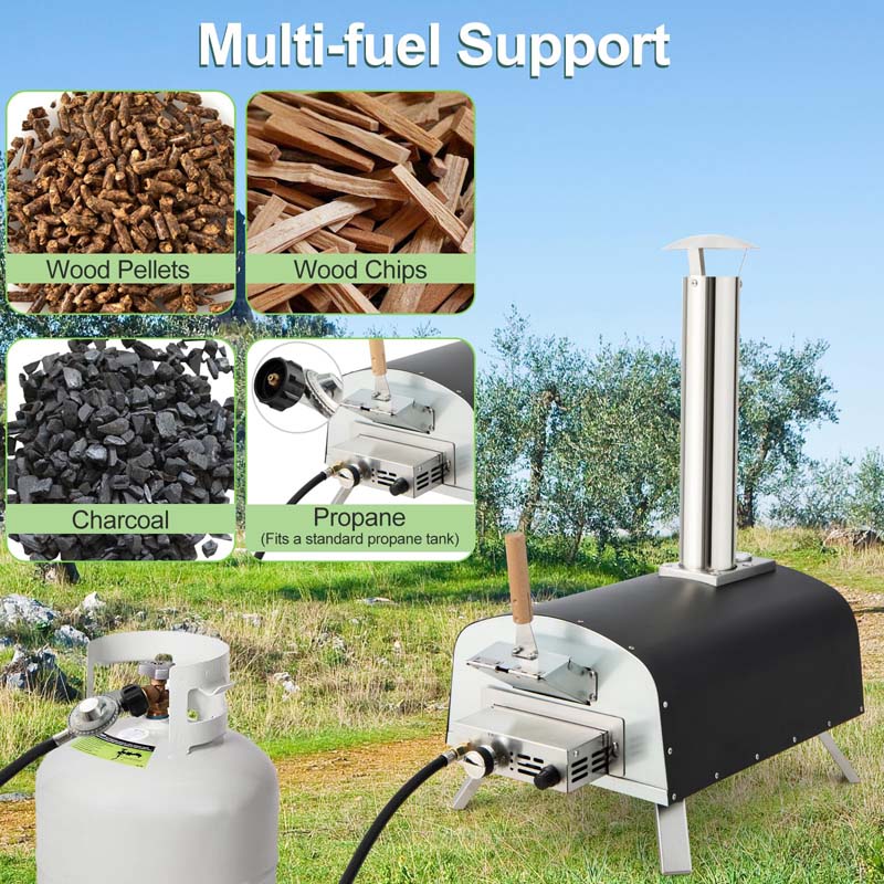Propane & Wood Fired Pizza Maker with 13" Pizza Stone & Pizza Peel, Portable Multi-Fuel Pizza Oven for Outdoor Camping Party