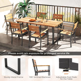 7 Pcs Metal Frame Outdoor Patio Dining Set - 69" Rectangular Acacia Wood Table with 6 Stackable Chairs, 2" Umbrella Hole