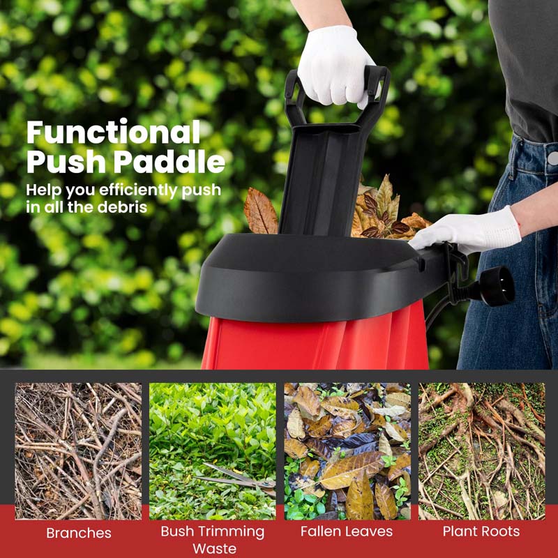 15-Amp Electric Wood Chipper and Shredder, Corded Leaf Mulcher with 15:1 Reduction, Safety Lock, 1.77" Cutting Diameter, Collection Bag & Wheels