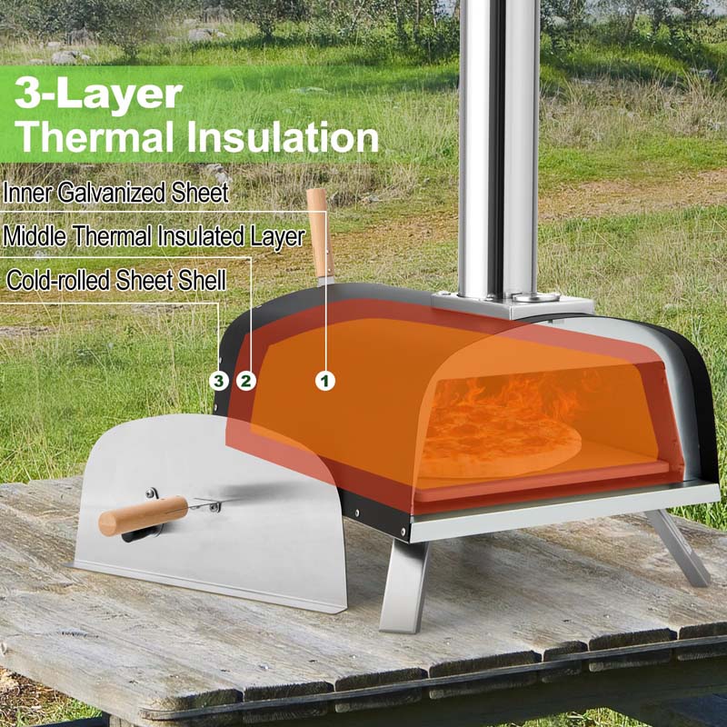 Propane & Wood Fired Pizza Maker with 13" Pizza Stone & Pizza Peel, Portable Multi-Fuel Pizza Oven for Outdoor Camping Party