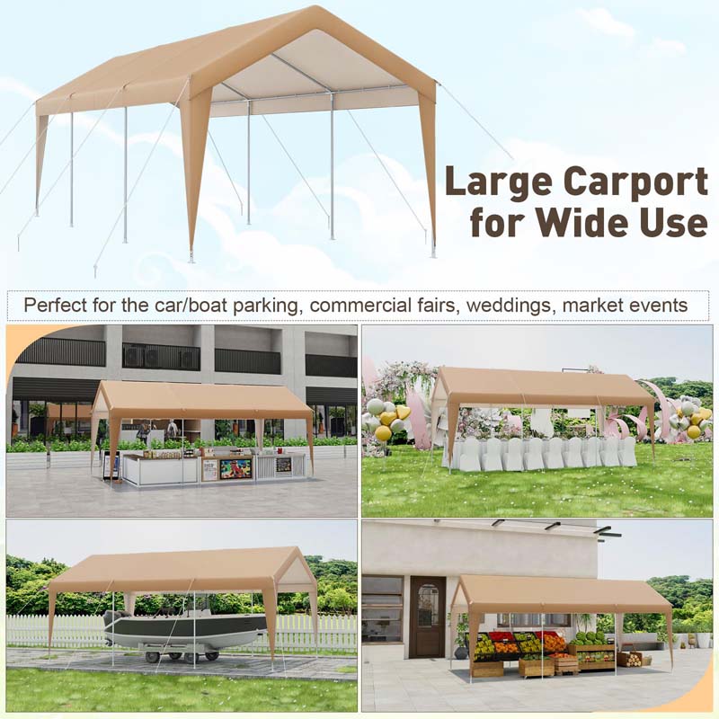 10 x 20 FT Heavy-Duty Steel Frame Carport Portable Garage Tent, All-Season Outdoor SUV Truck Car Canopy Boat Shelter