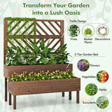 2-Tier Wooden Raised Garden Bed with Trellis, 2 Planter Boxes, Drainage Holes, Outdoor Elevated Planter Box for Flowers Herbs Vegetables Fruits