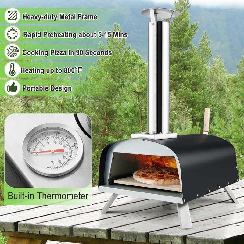 Propane & Wood Fired Pizza Maker with 13" Pizza Stone & Pizza Peel, Portable Multi-Fuel Pizza Oven for Outdoor Camping Party