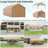 10 x 20 FT Heavy-Duty Carport Portable Garage Tent with Steel Frame & Sidewalls, Outdoor Car Canopy Shelter for Truck SUV Boat