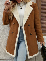 Women’s Leather Double-Breasted Coat – Long Sleeve Fall Winter Outerwear