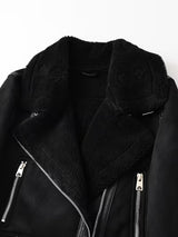 Women’s Retro Synthetic Leather Motorcycle Jacket – Fleece Lined Winter Coat