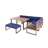 8Pcs Acacia Wood Patio Dining Set with Soft Padded Cushions, Heavy Duty L Shaped Sectional Sofa Set for Backyard Poolside Deck