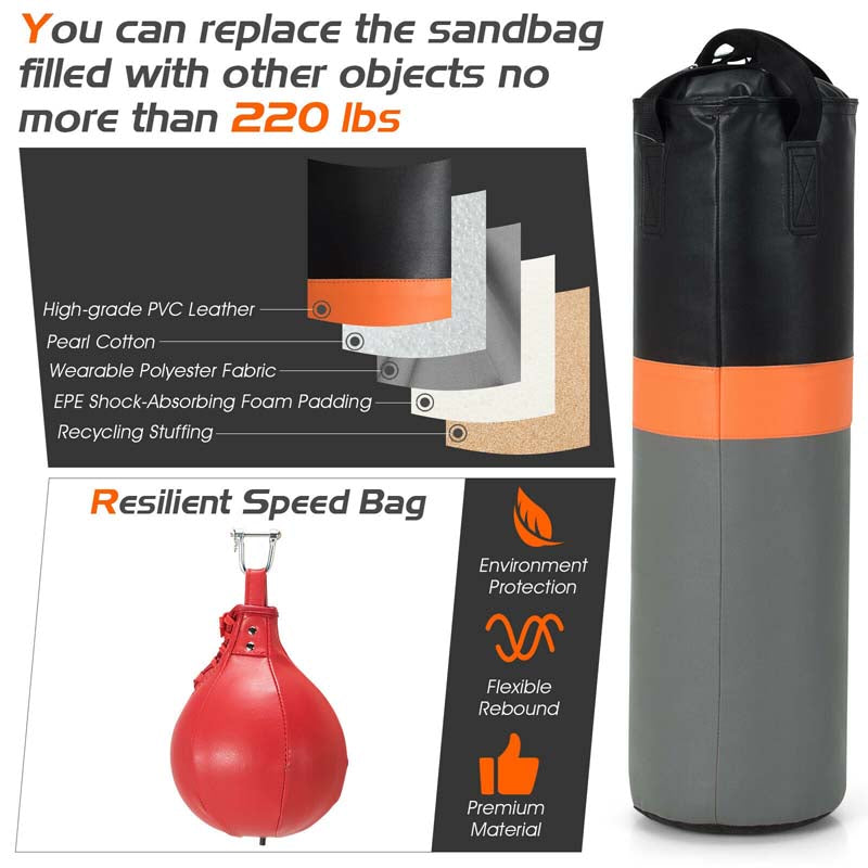 2-in-1 Height Adjustable Boxing Stand with Filled Punching Bag & Speed Ball, Heavy Duty Free Standing Boxing Station for Home Gym