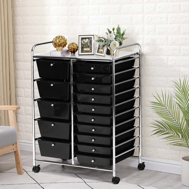 15-Drawer Storage Drawer Cart Tools Scrapbook Paper Organizer Cart Office School Utility Cart Rolling Storage Cart with Wheels