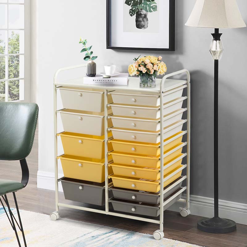 15-Drawer Storage Drawer Cart Tools Scrapbook Paper Organizer Cart Office School Utility Cart Rolling Storage Cart with Wheels