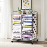 15-Drawer Storage Drawer Cart Tools Scrapbook Paper Organizer Cart Office School Utility Cart Rolling Storage Cart with Wheels