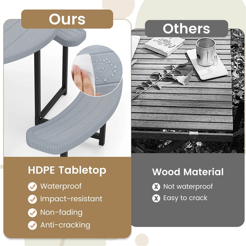 8 Person Round Outdoor Picnic Table Bench Set with Umbrella Hole, All-Weather HDPE Tabletop & Metal Frame for Patio Garden Yard