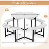 8 Person Round Outdoor Picnic Table Bench Set with Umbrella Hole, All-Weather HDPE Tabletop & Metal Frame for Patio Garden Yard