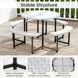 8 Person Round Outdoor Picnic Table Bench Set with Umbrella Hole, All-Weather HDPE Tabletop & Metal Frame for Patio Garden Yard
