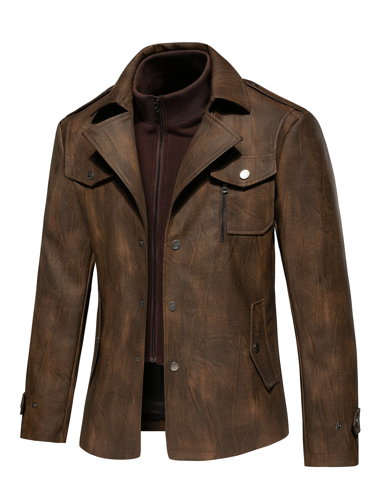 Men’s High-End Windproof Leather Jacket – Trench Style Outerwear for All Seasons