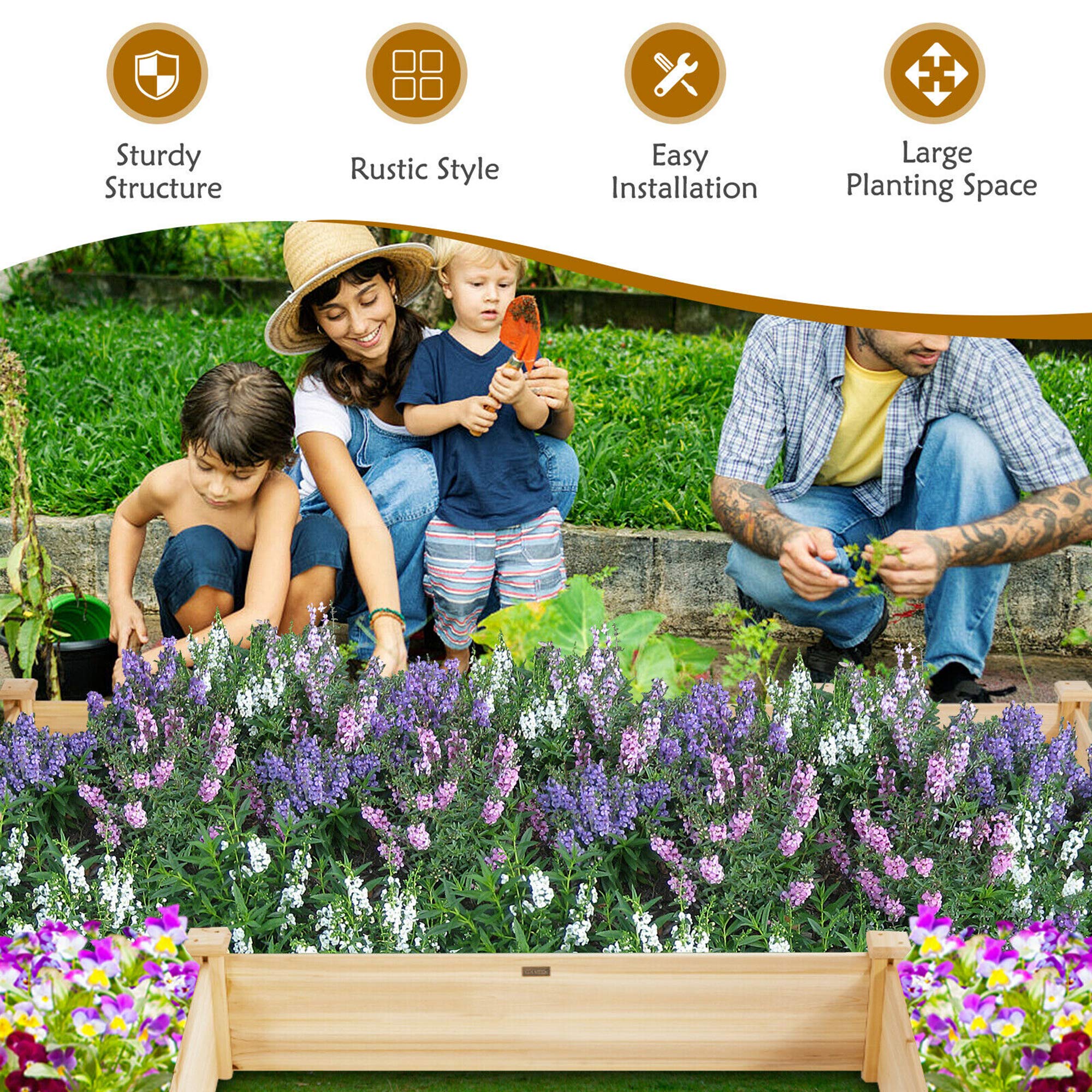 92.5" L x 95 W x 11 H Wood U-Shaped Raised Garden Bed Planter Box for Vegetables Flowers, Garden Container for Backyard Patio Balcony