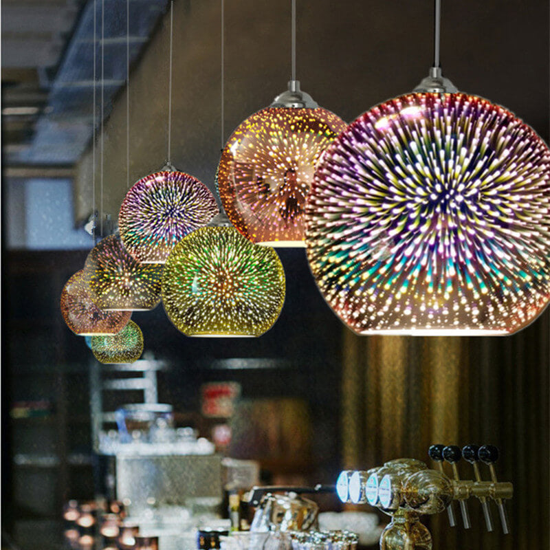 Modern Creative 3D Colorful Fireworks Glass 1-Light Dome Pendant Lamp