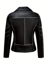 Women’s Slim Fit Zip-Up Leather Jacket – Striped Office Casual Coat