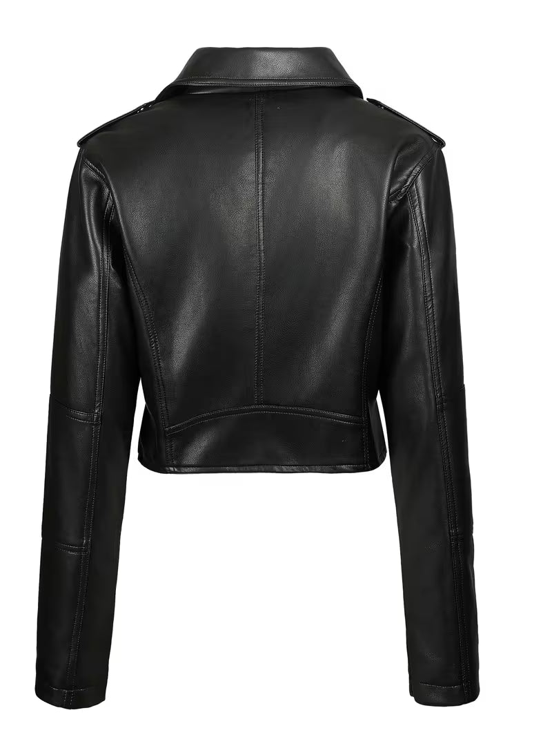Women’s Biker Jacket – Chic Motorcycle Zip-Up Coat