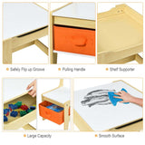 3-in-1 Kids Wood Table Chairs Set with Blackboard & Storage Drawers, Children Multi Activity Table for Learning Playing Drawing