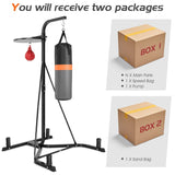 2-in-1 Height Adjustable Boxing Stand with Filled Punching Bag & Speed Ball, Heavy Duty Free Standing Boxing Station for Home Gym